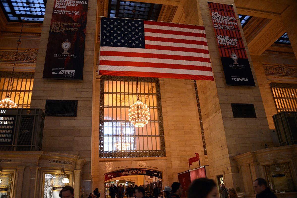 17 The American Flag With The Exit To 42nd St And Vanderbilt Hall From Main Concourse In New York City Grand Central Terminal